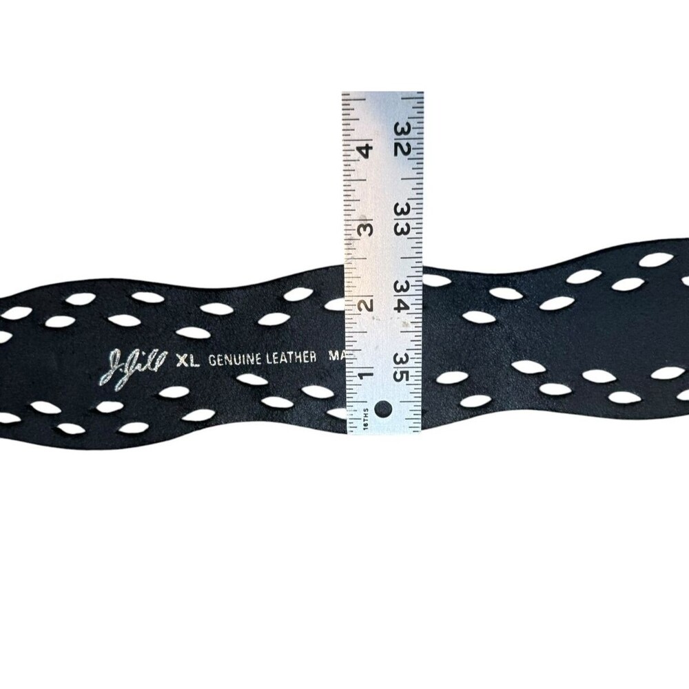 J Jill Punch Design Wide Black Leather Belt Women Size XL Hip Waist Hippie Boho - Picture 5 of 7